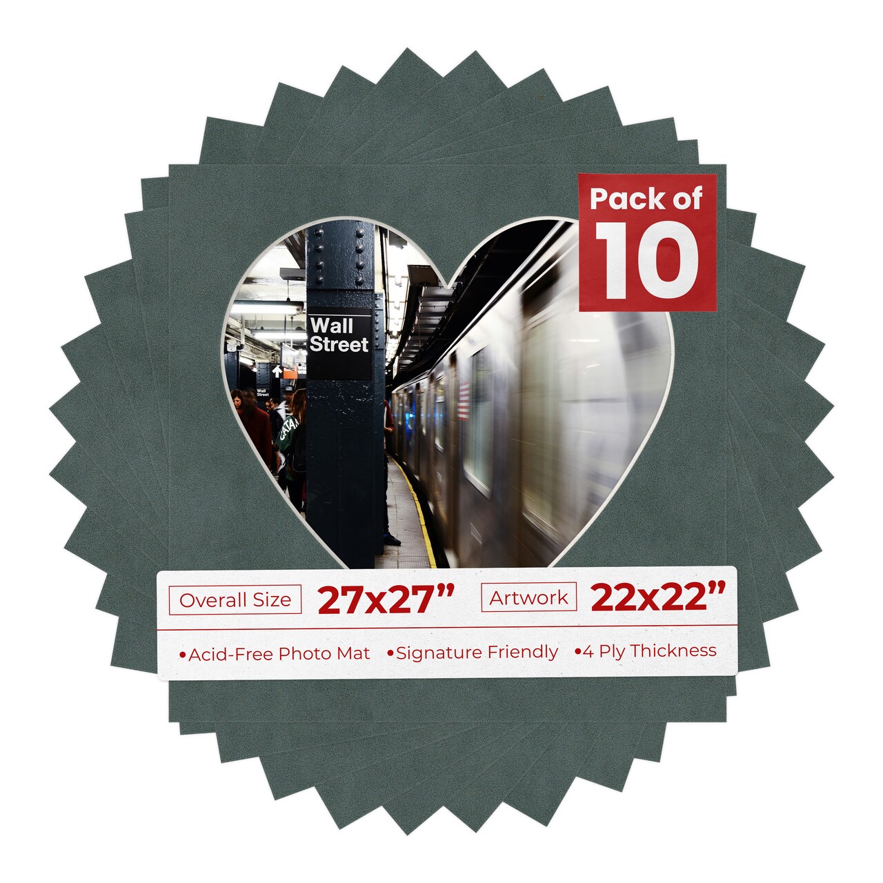 Dark Grey Suede Mat Board for 27x27 Frames - Heart Opening for 22x22 Photos